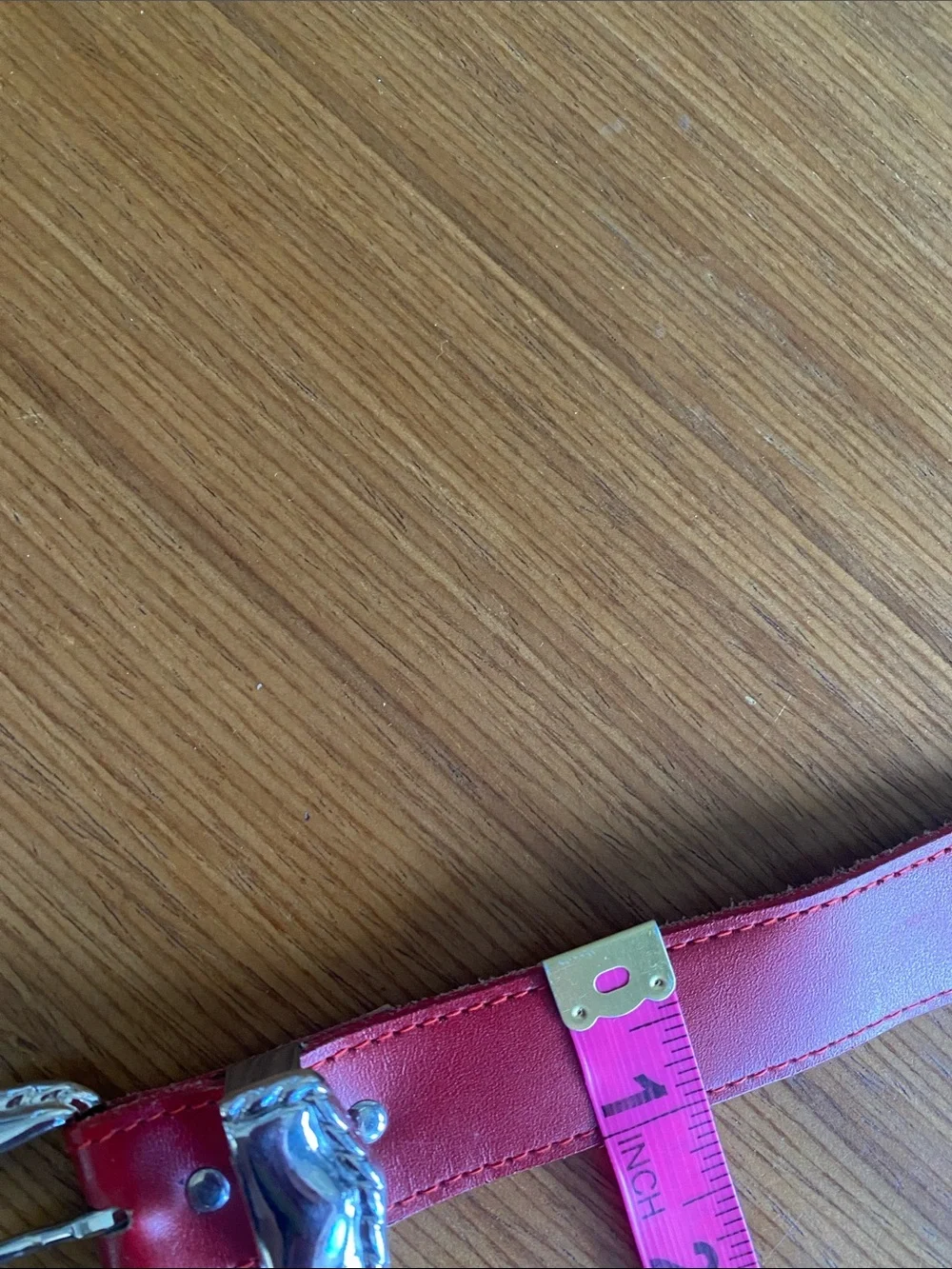 Vintage L. Chessler Red Leather Western-Style Belt with Silver Buckle